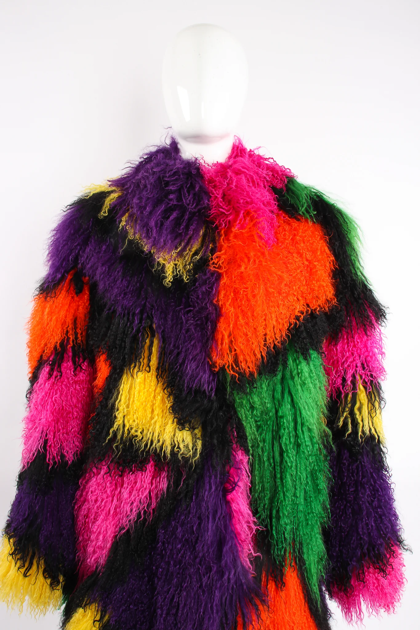 Rainbow Mosaic Mongolian Fur Coat - Image 8