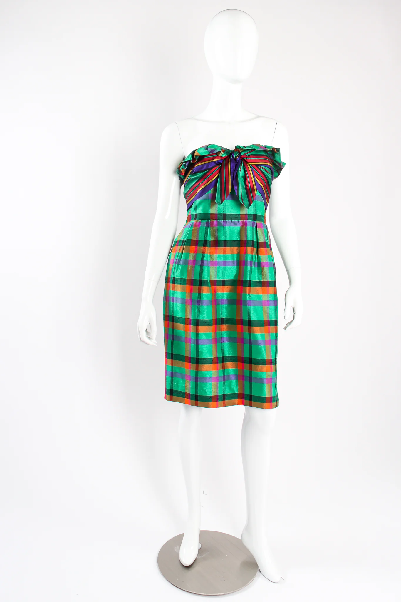 Rainbow Plaid Silk Dress & Skirt Set - Image 10