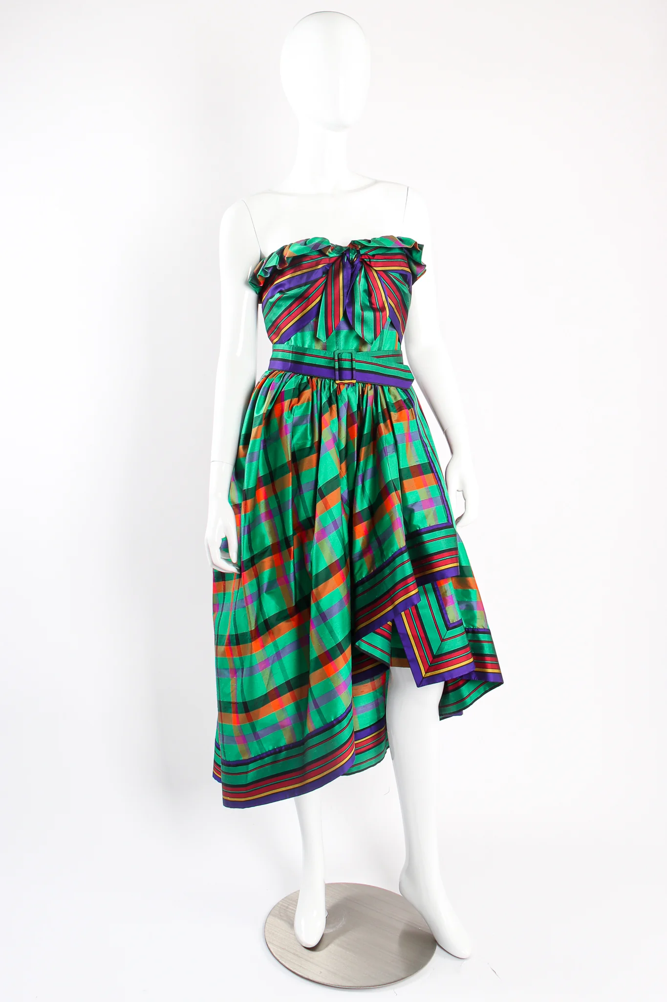 Rainbow Plaid Silk Dress & Skirt Set - Image 5