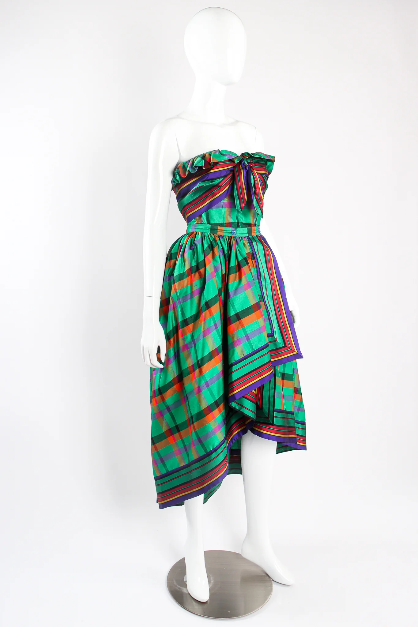 Rainbow Plaid Silk Dress & Skirt Set - Image 6