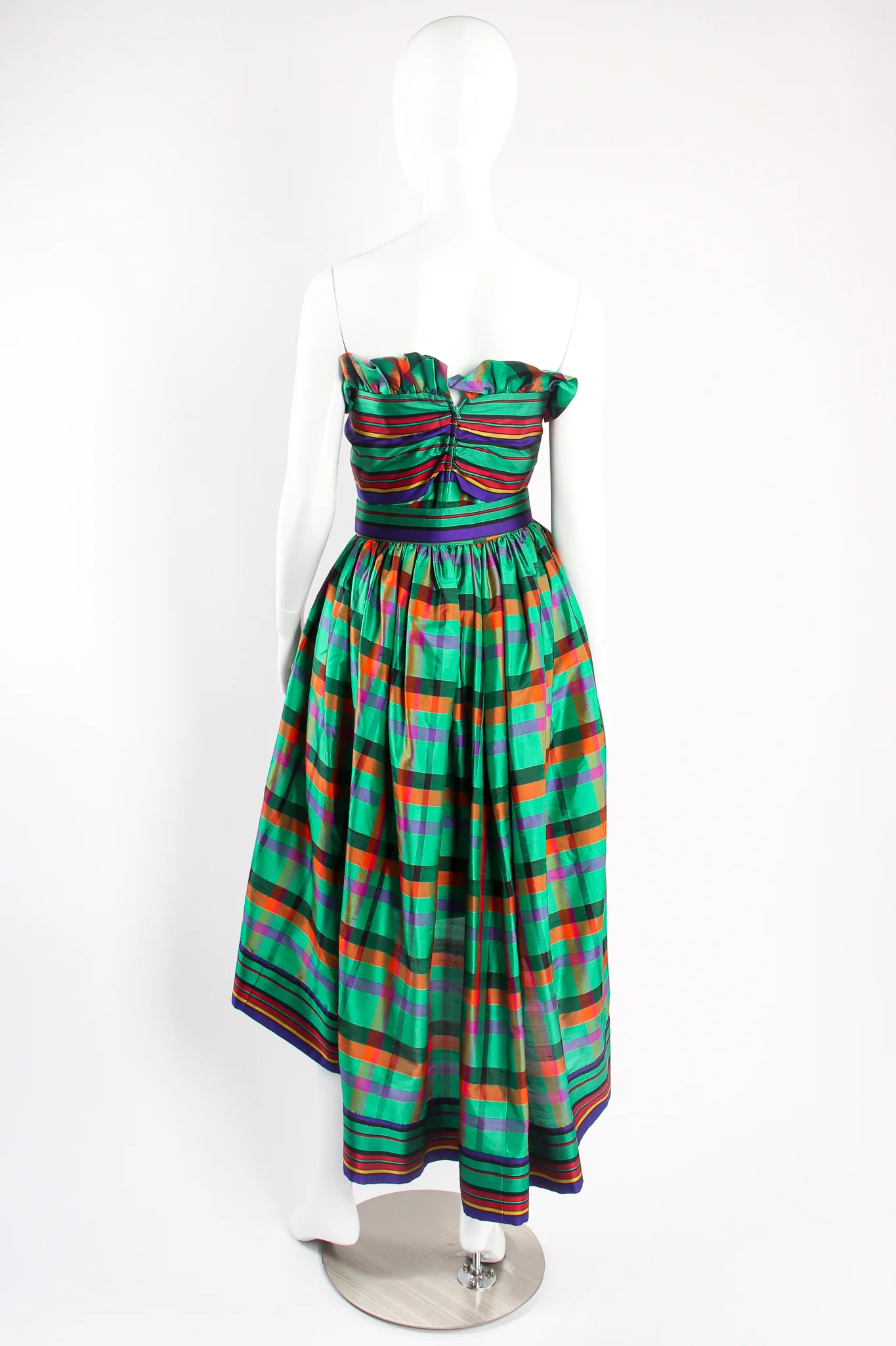Rainbow Plaid Silk Dress & Skirt Set - Image 9