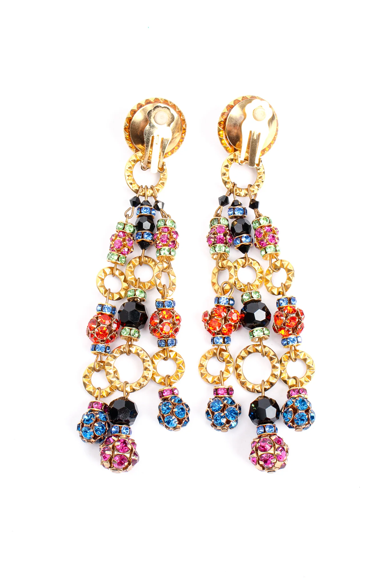 Rainbow Rhinestone Ball 3-Strand Earrings - Image 10