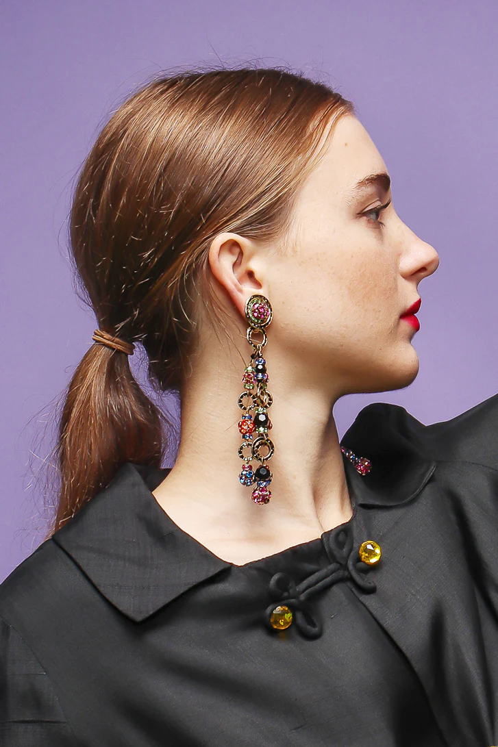 Rainbow Rhinestone Ball 3-Strand Earrings - Image 2
