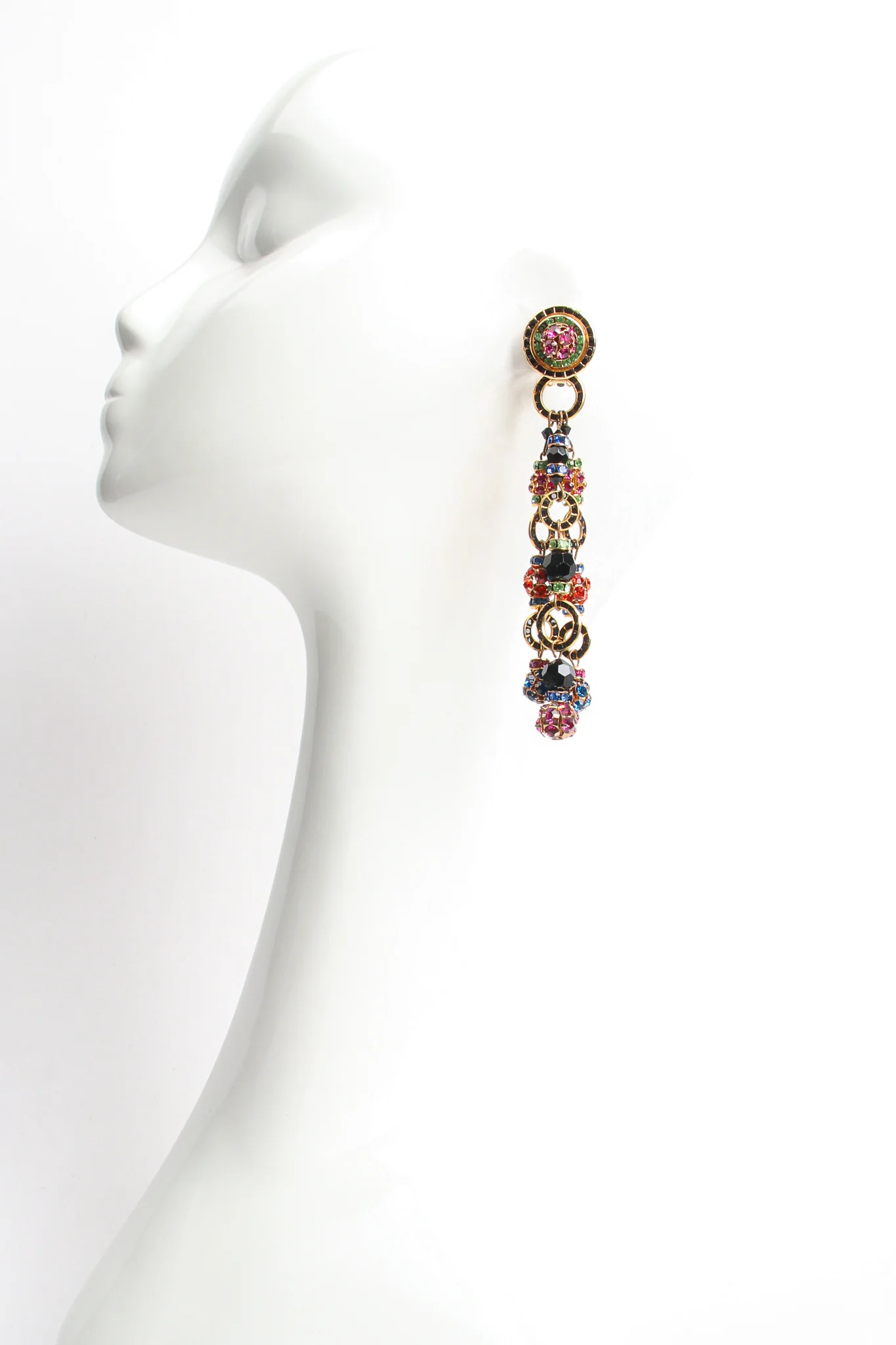 Rainbow Rhinestone Ball 3-Strand Earrings - Image 4