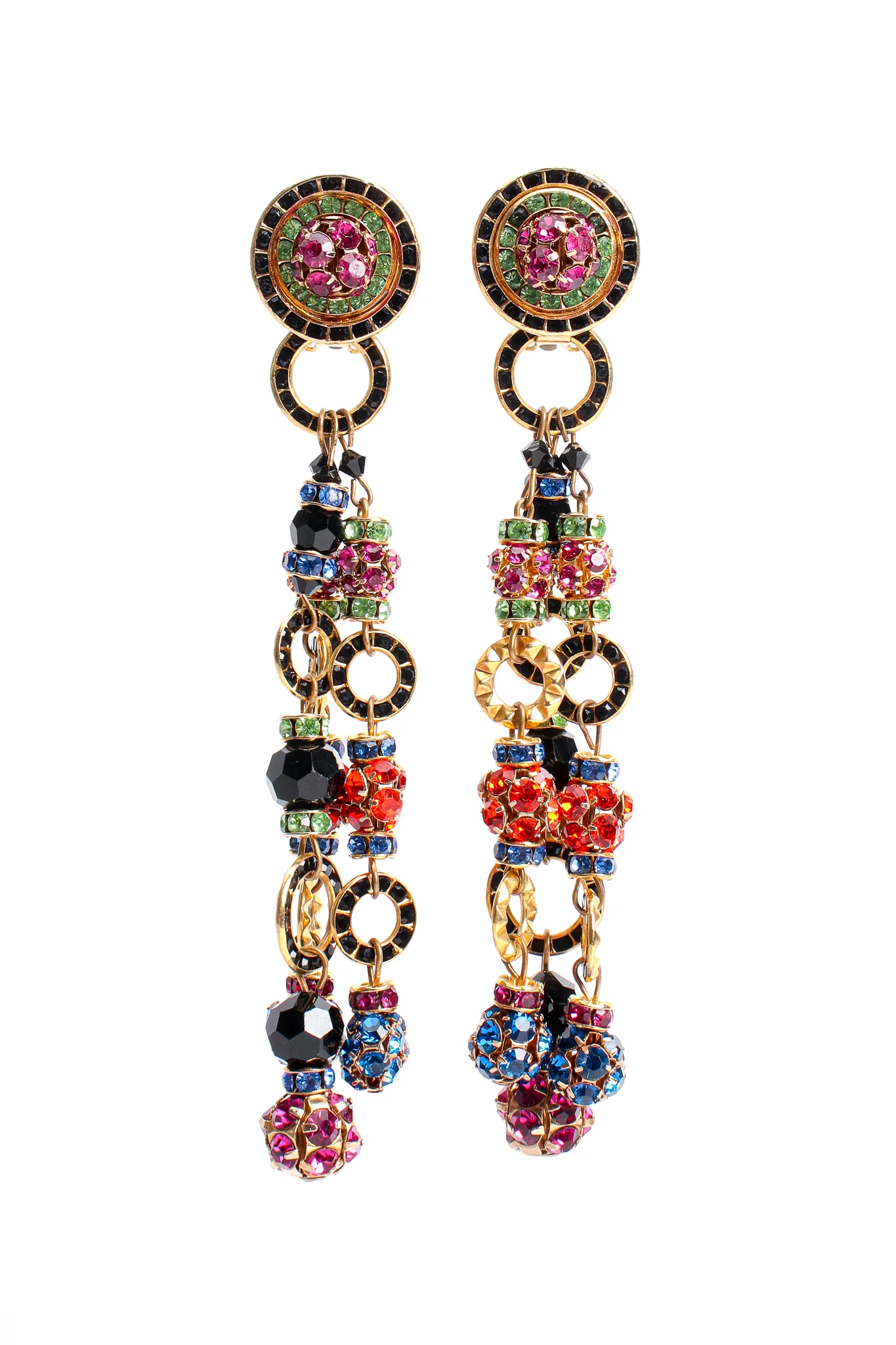 Rainbow Rhinestone Ball 3-Strand Earrings - Image 5