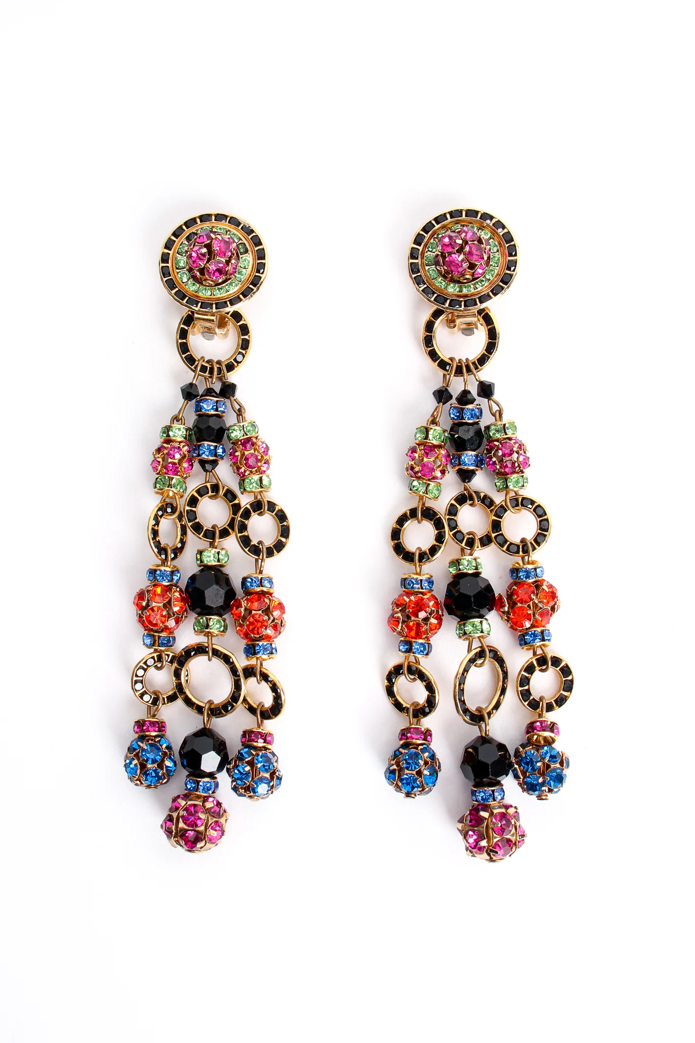 Rainbow Rhinestone Ball 3-Strand Earrings - Image 6