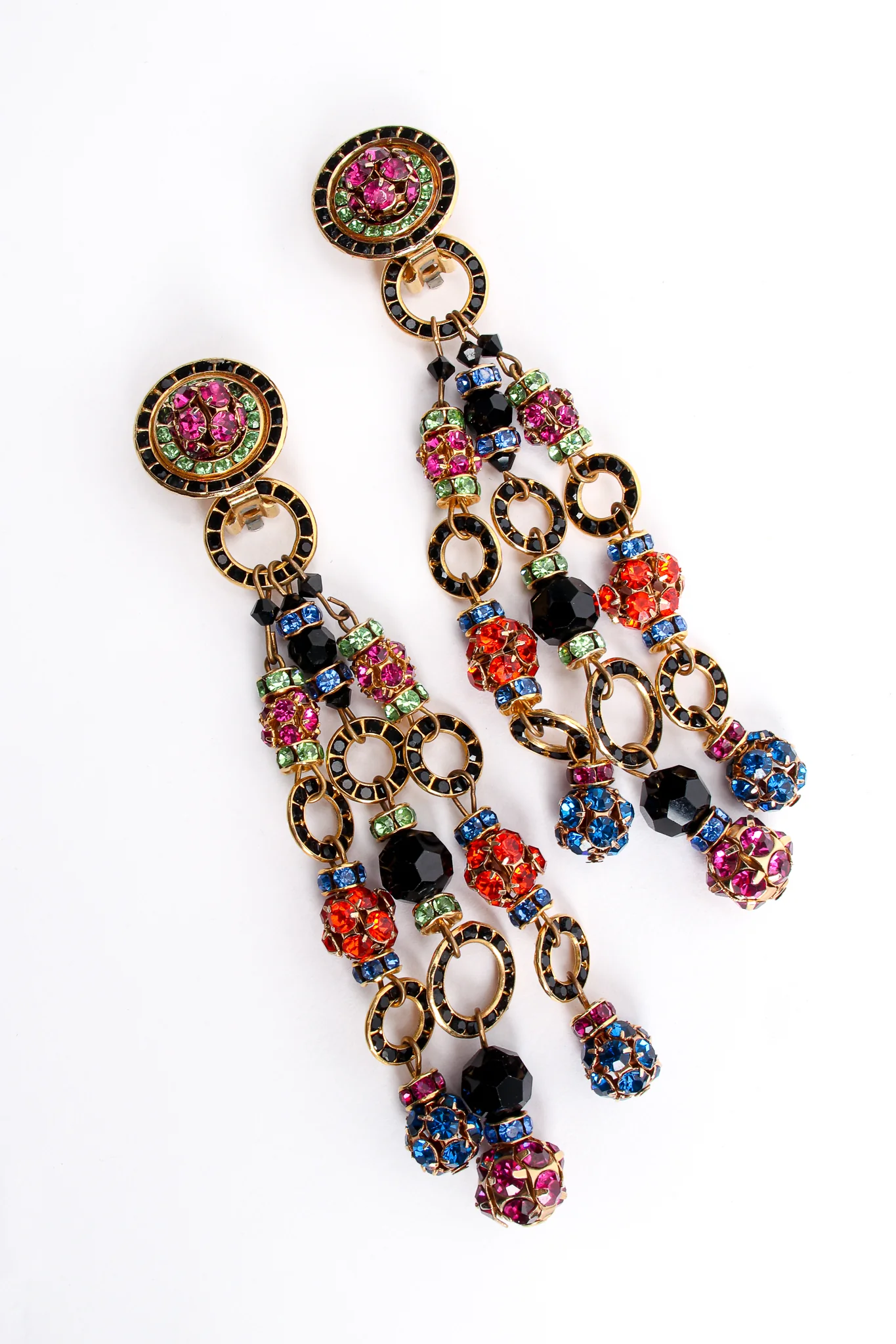 Rainbow Rhinestone Ball 3-Strand Earrings - Image 7