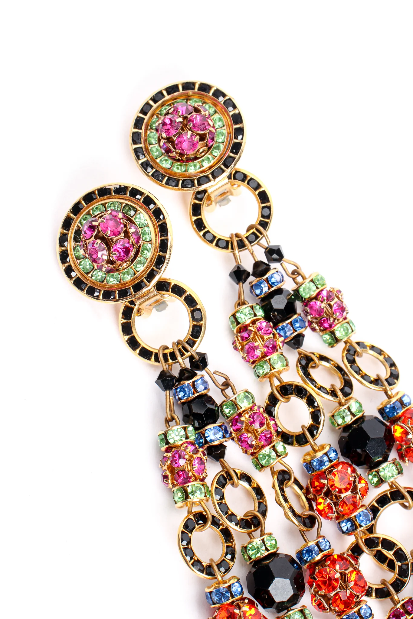 Rainbow Rhinestone Ball 3-Strand Earrings - Image 8