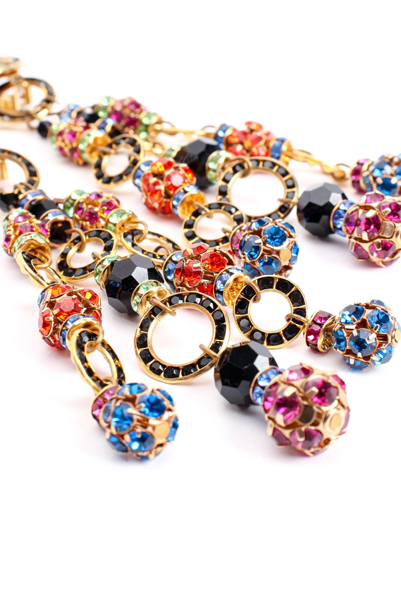 Rainbow Rhinestone Ball 3-Strand Earrings - Image 9
