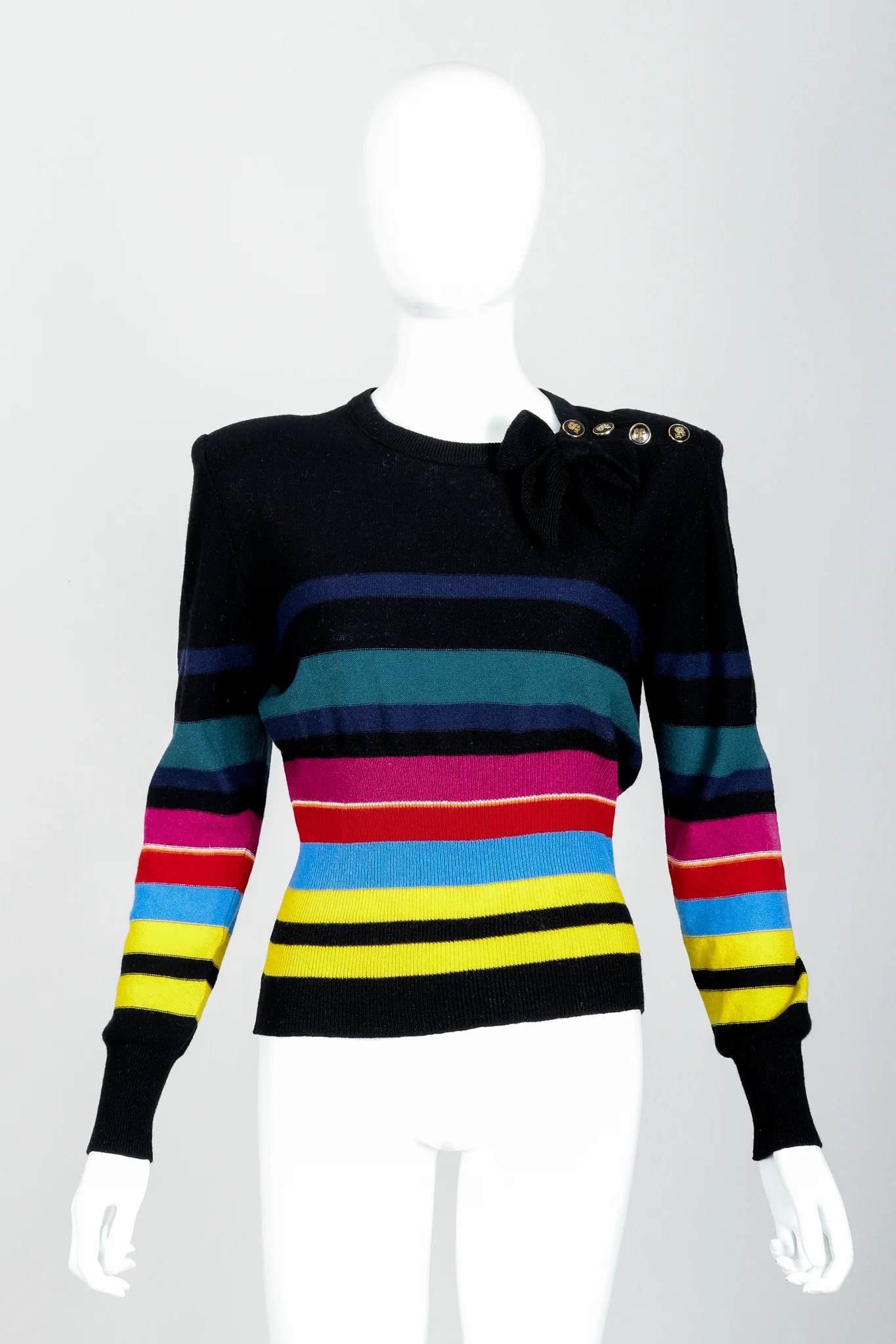 Rainbow Striped Knit Bow Sweater - Image 4