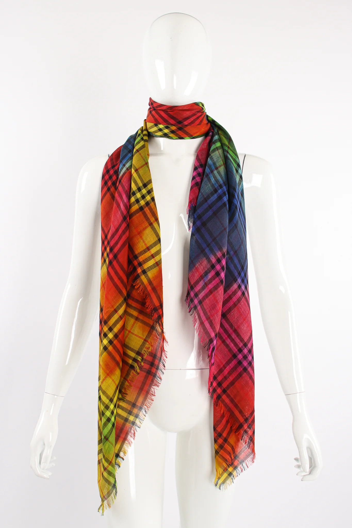Rainbow Tie Dye Plaid Scarf - Image 2