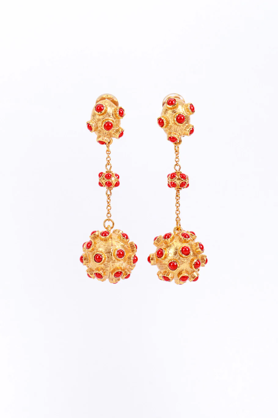 Red Atomic Ball Drop Earrings