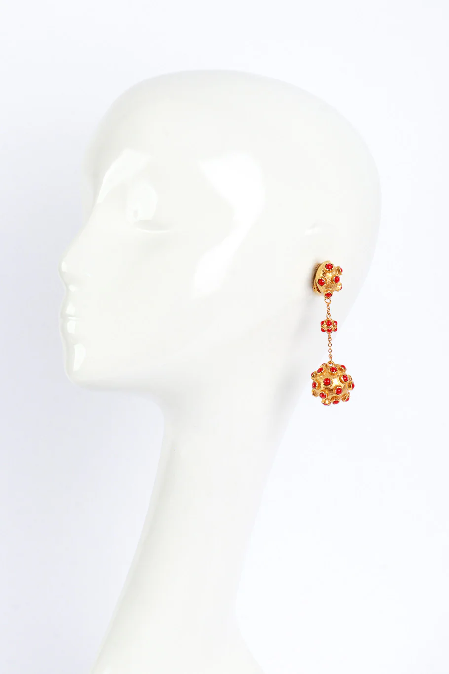 Red Atomic Ball Drop Earrings - Image 2