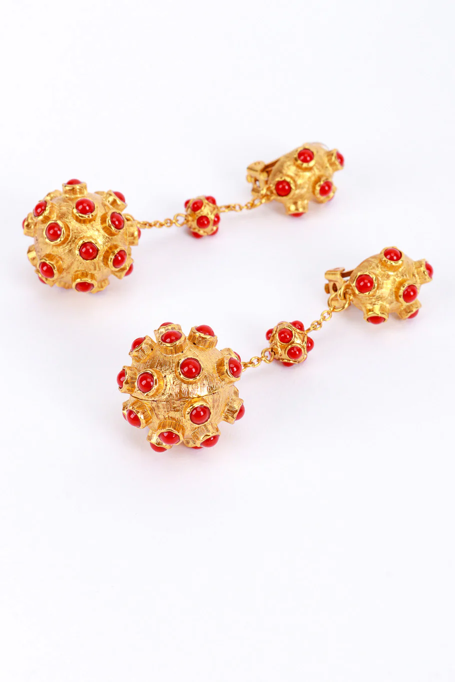 Red Atomic Ball Drop Earrings - Image 3