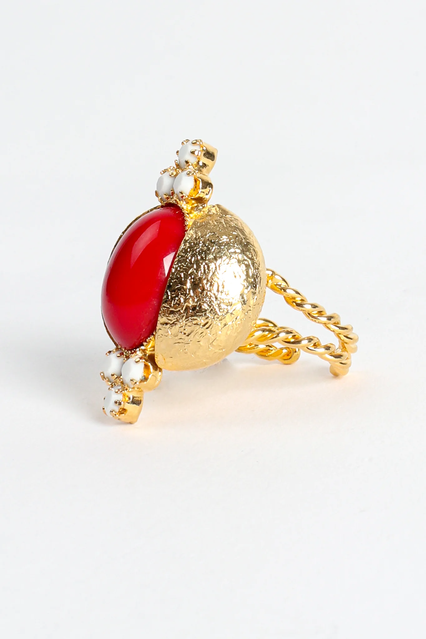 Red Coral Scarab Cabochon Cocktail Ring - Image 3