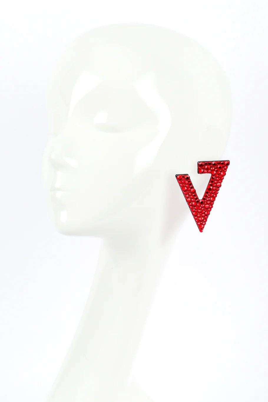 Red Rhinestone Split Triangle Earrings - Image 2