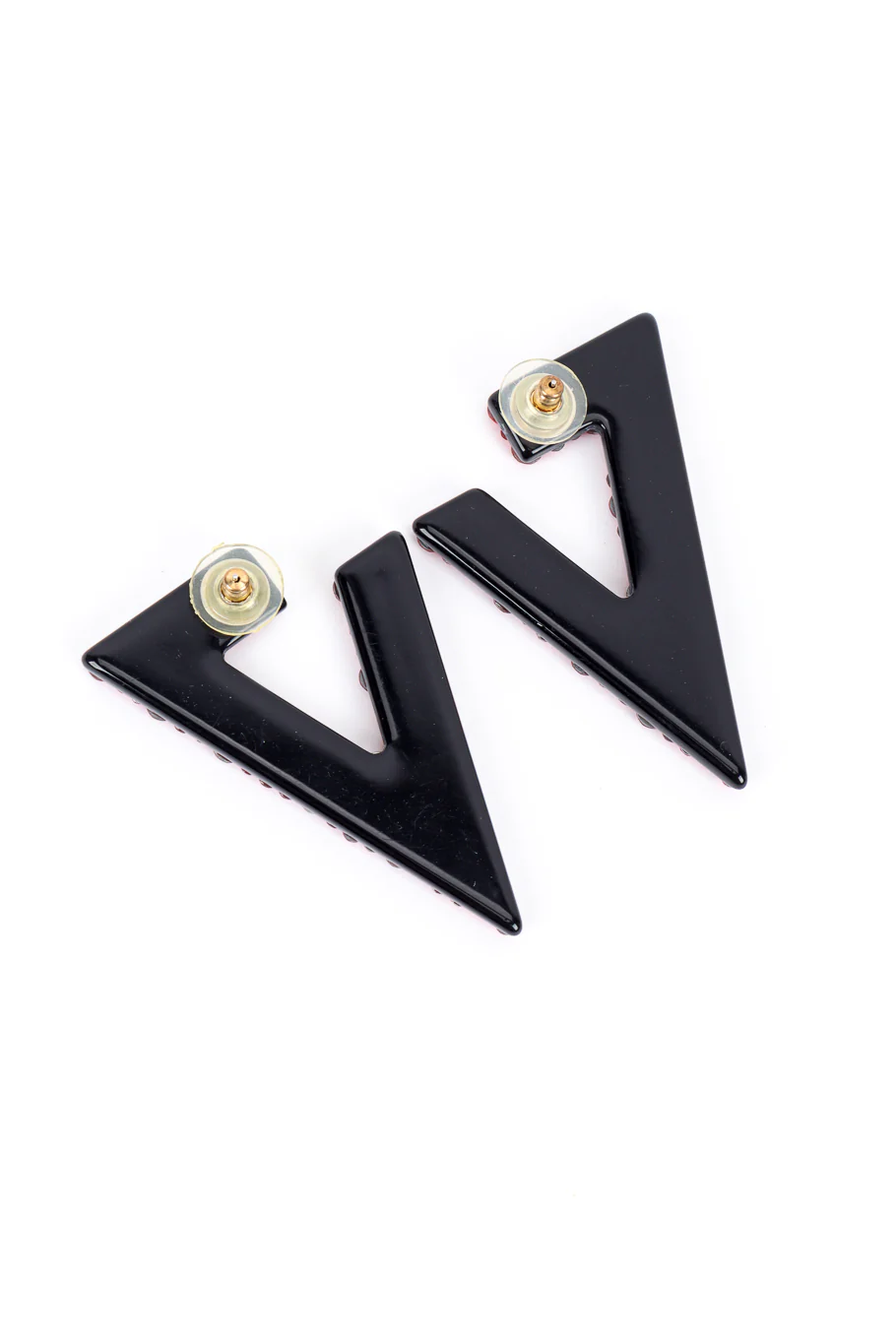 Red Rhinestone Split Triangle Earrings - Image 3