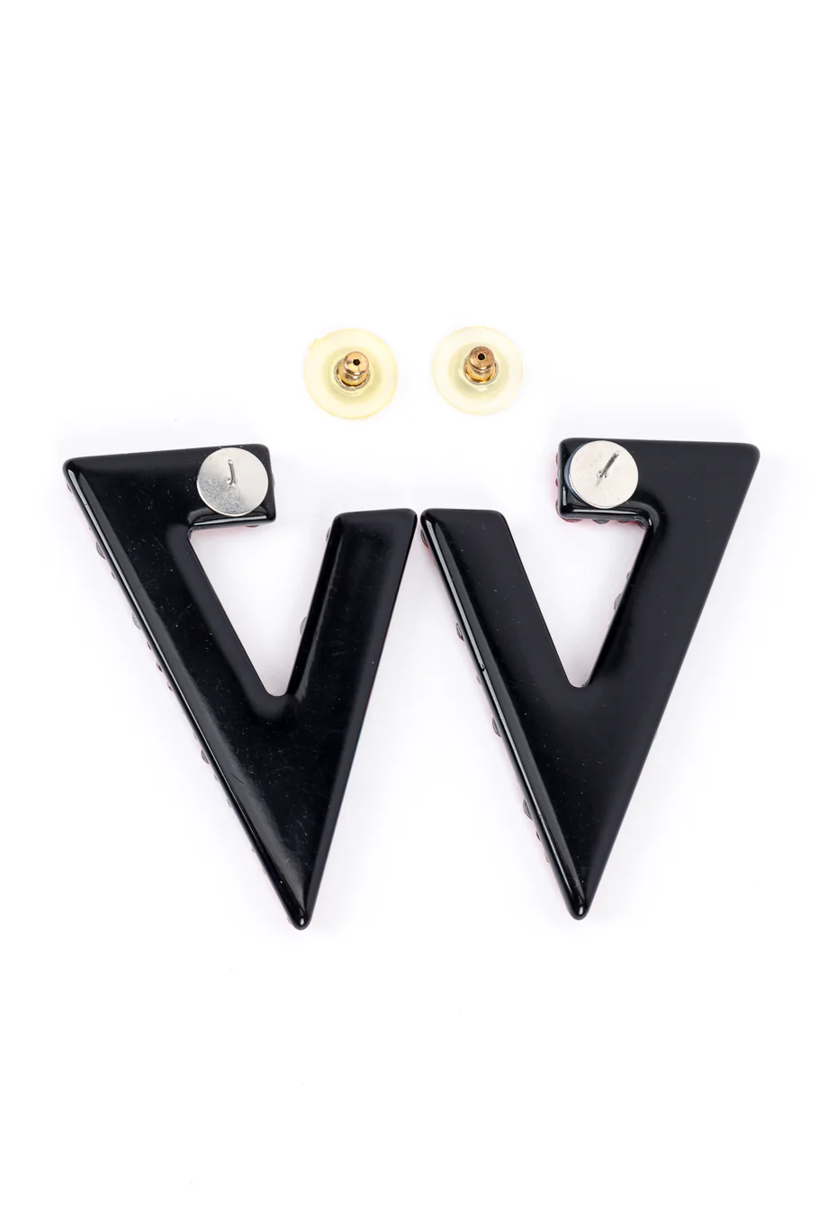 Red Rhinestone Split Triangle Earrings - Image 5