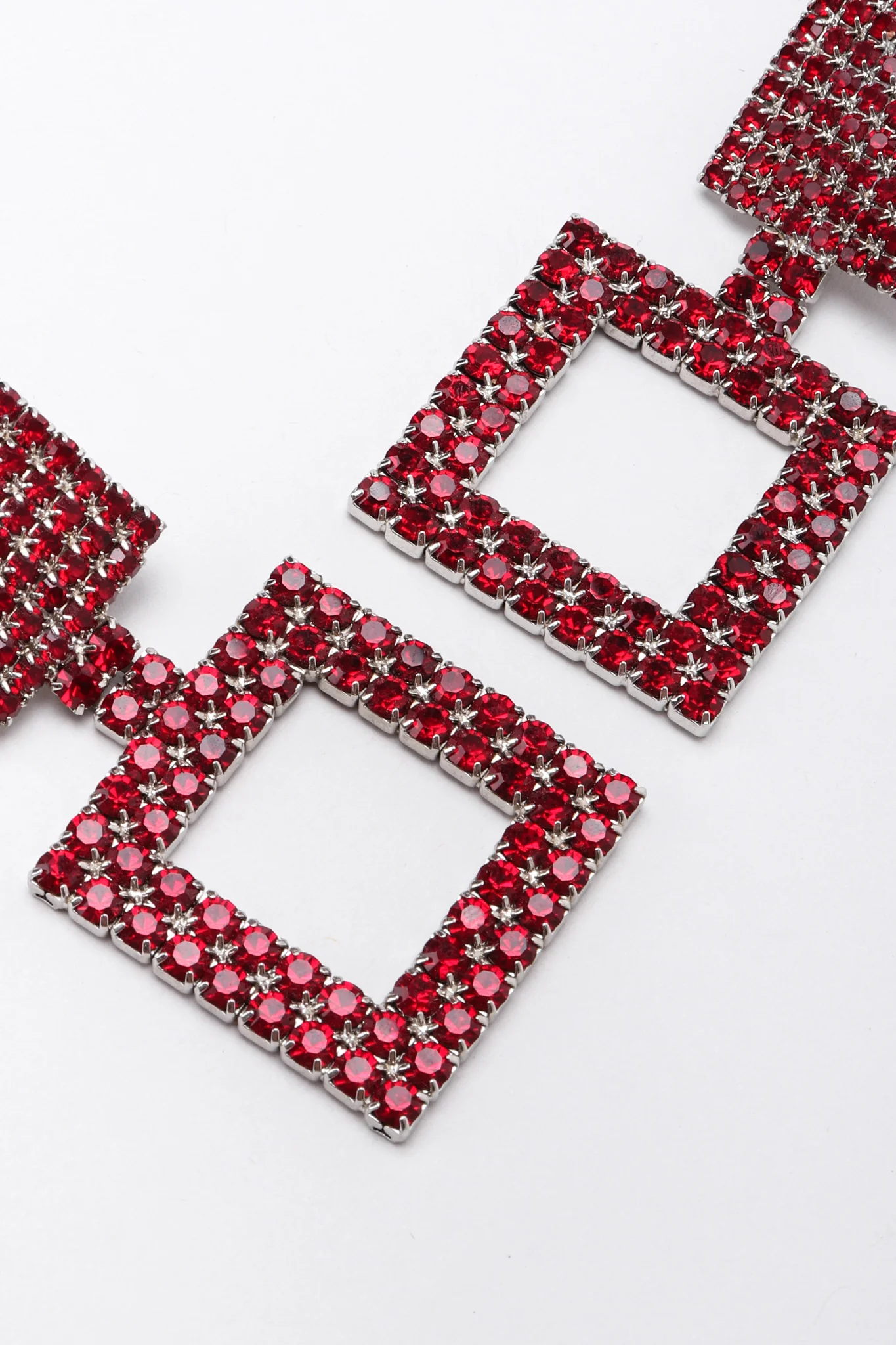 Red Rhinestone Square Earrings - Image 4