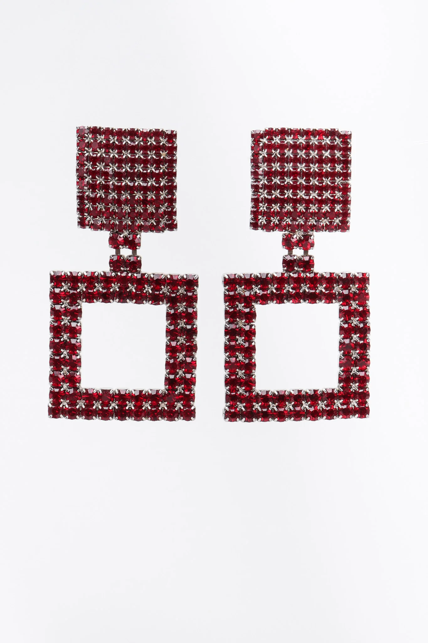 Red Rhinestone Square Earrings - Image 6