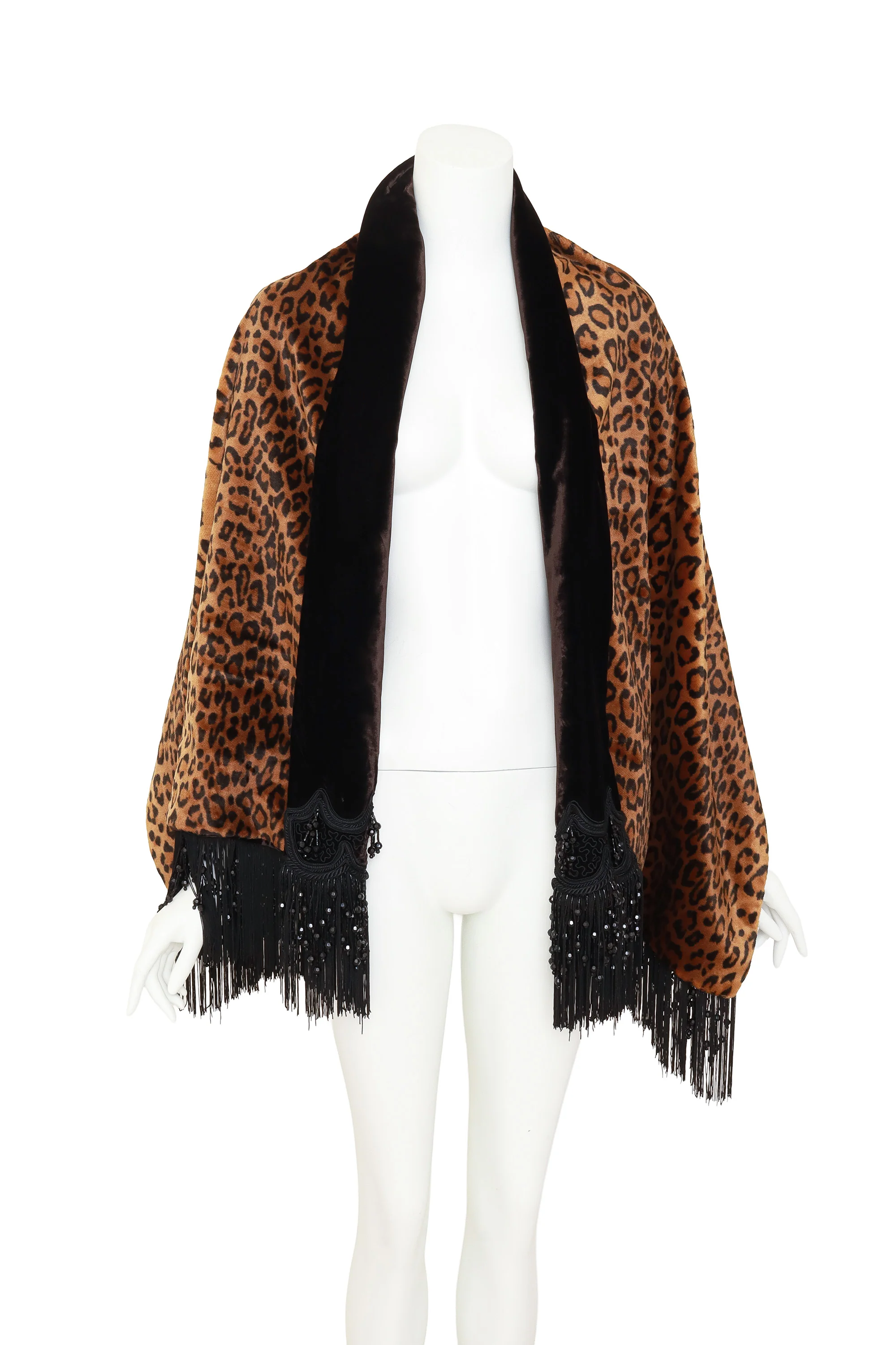 Reversible Velvet Leopard Fringe Trim Stole - Image 2