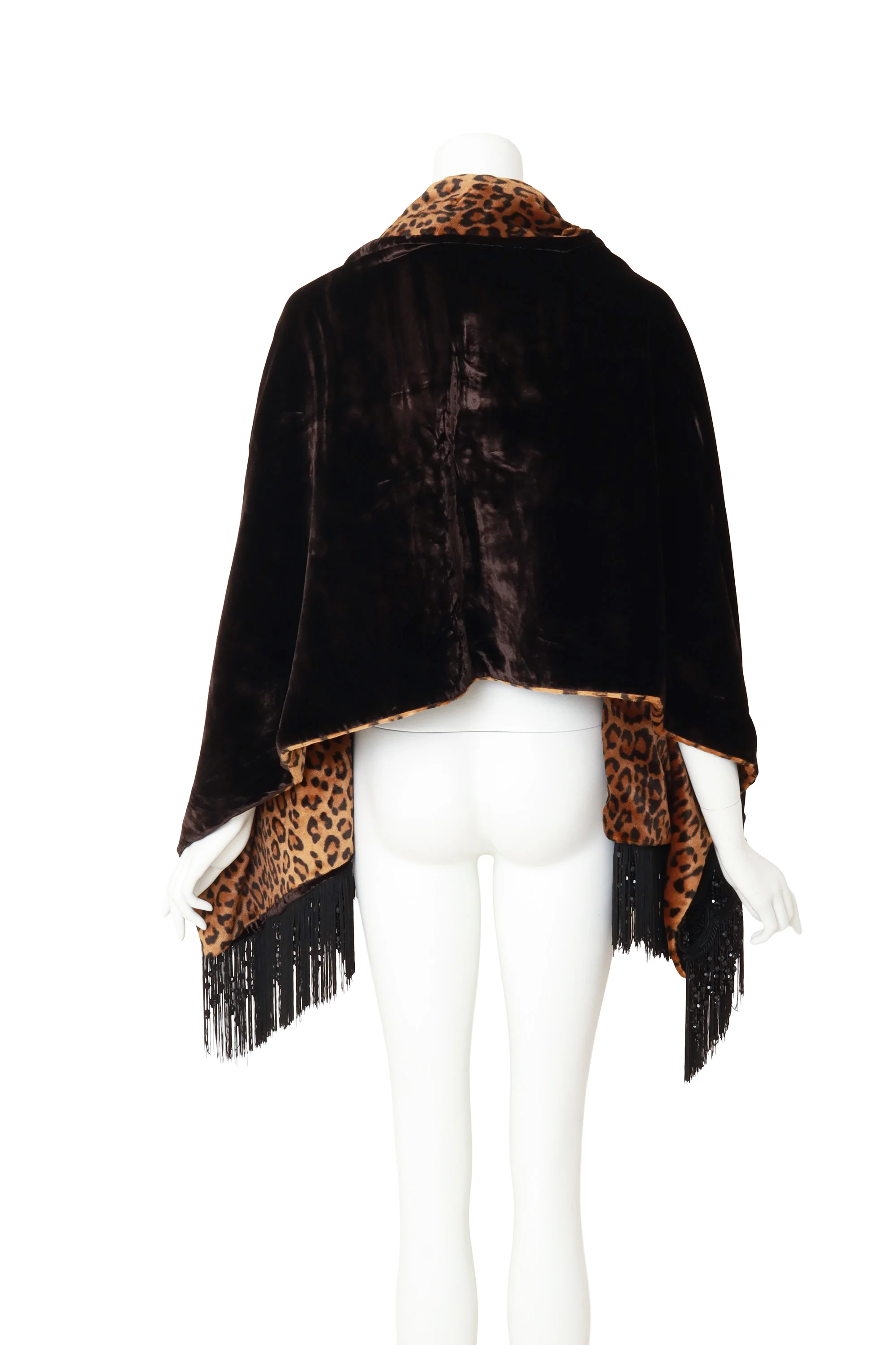 Reversible Velvet Leopard Fringe Trim Stole - Image 3