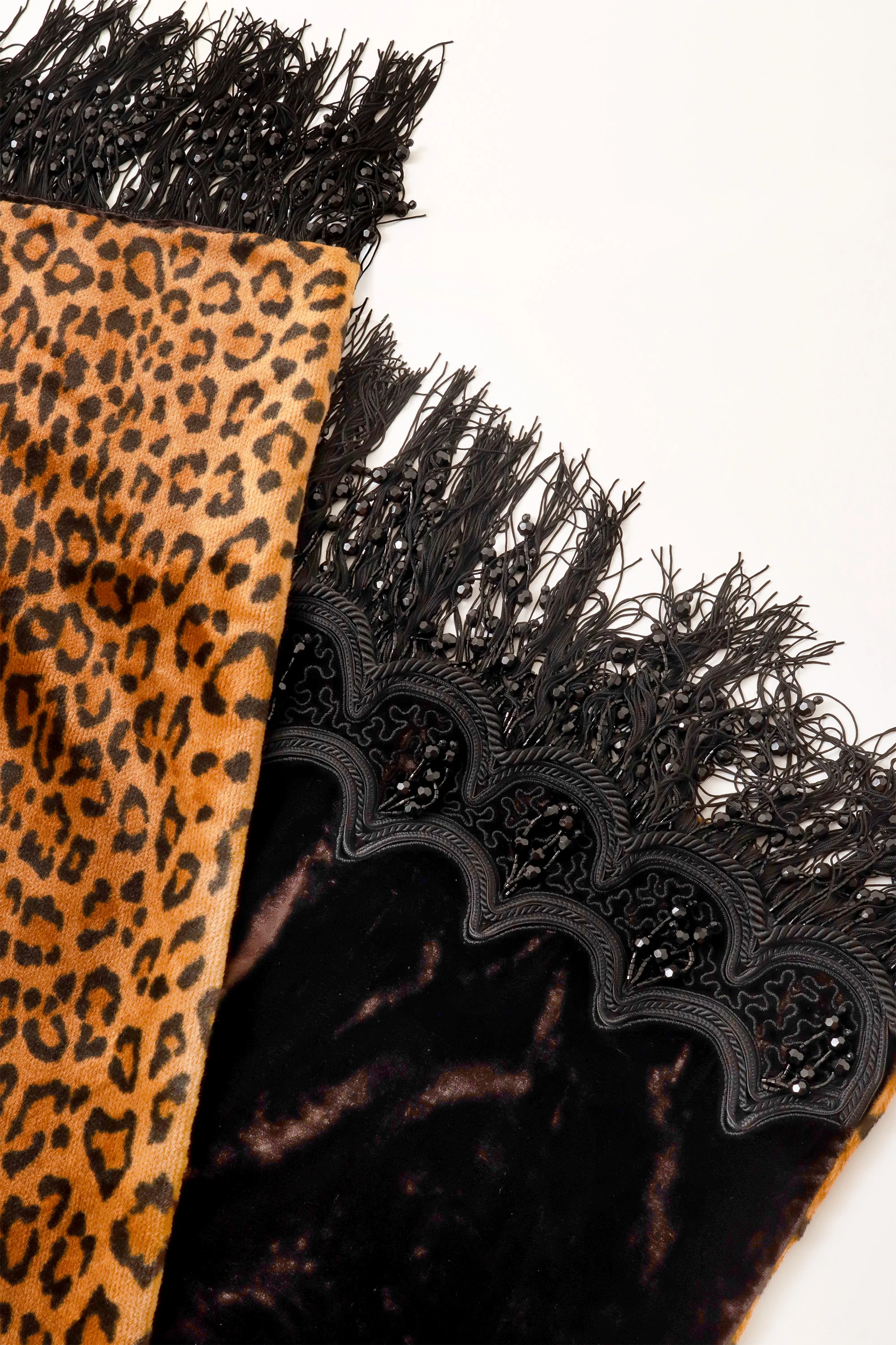 Reversible Velvet Leopard Fringe Trim Stole - Image 4