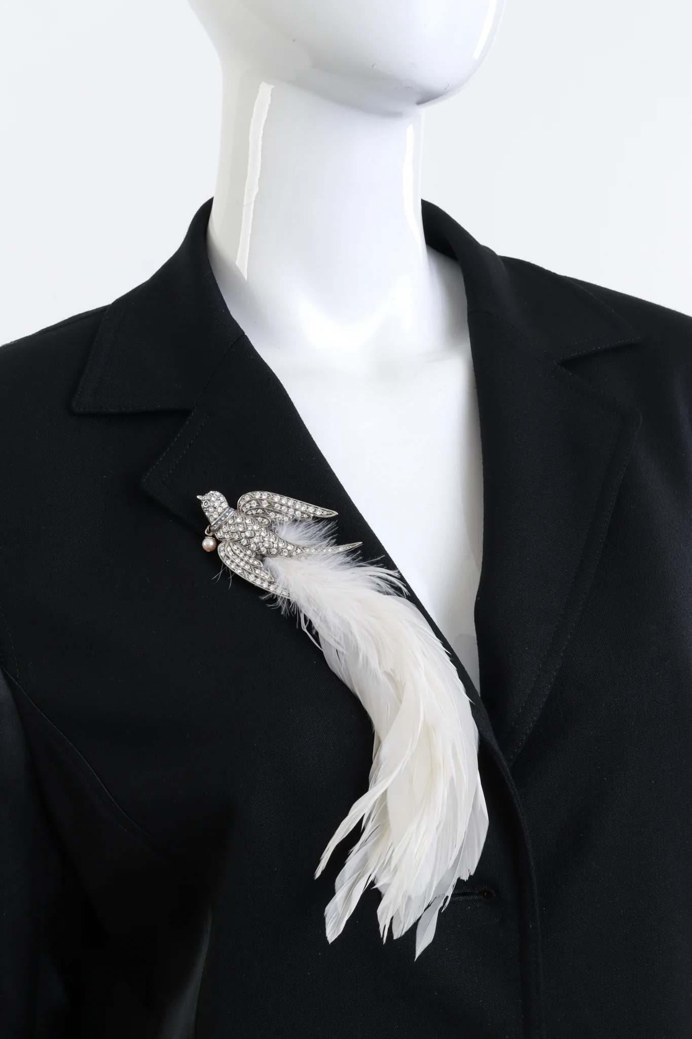 Rhinestone Bird Feather Brooch
