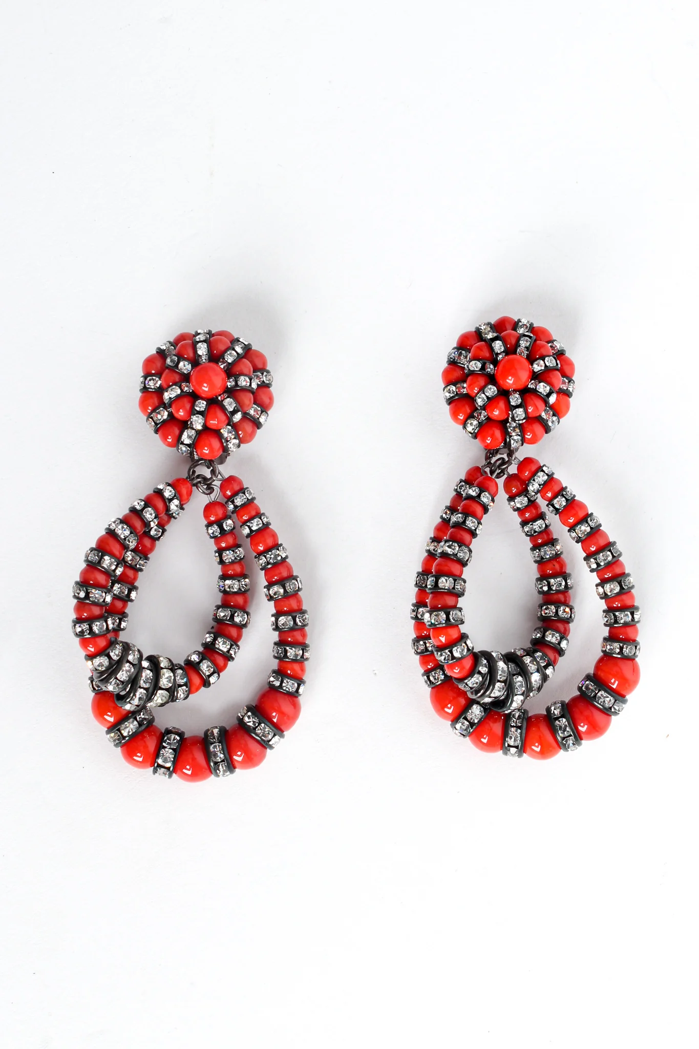 Rhinestone Bead Double Hoop Earrings - Image 3