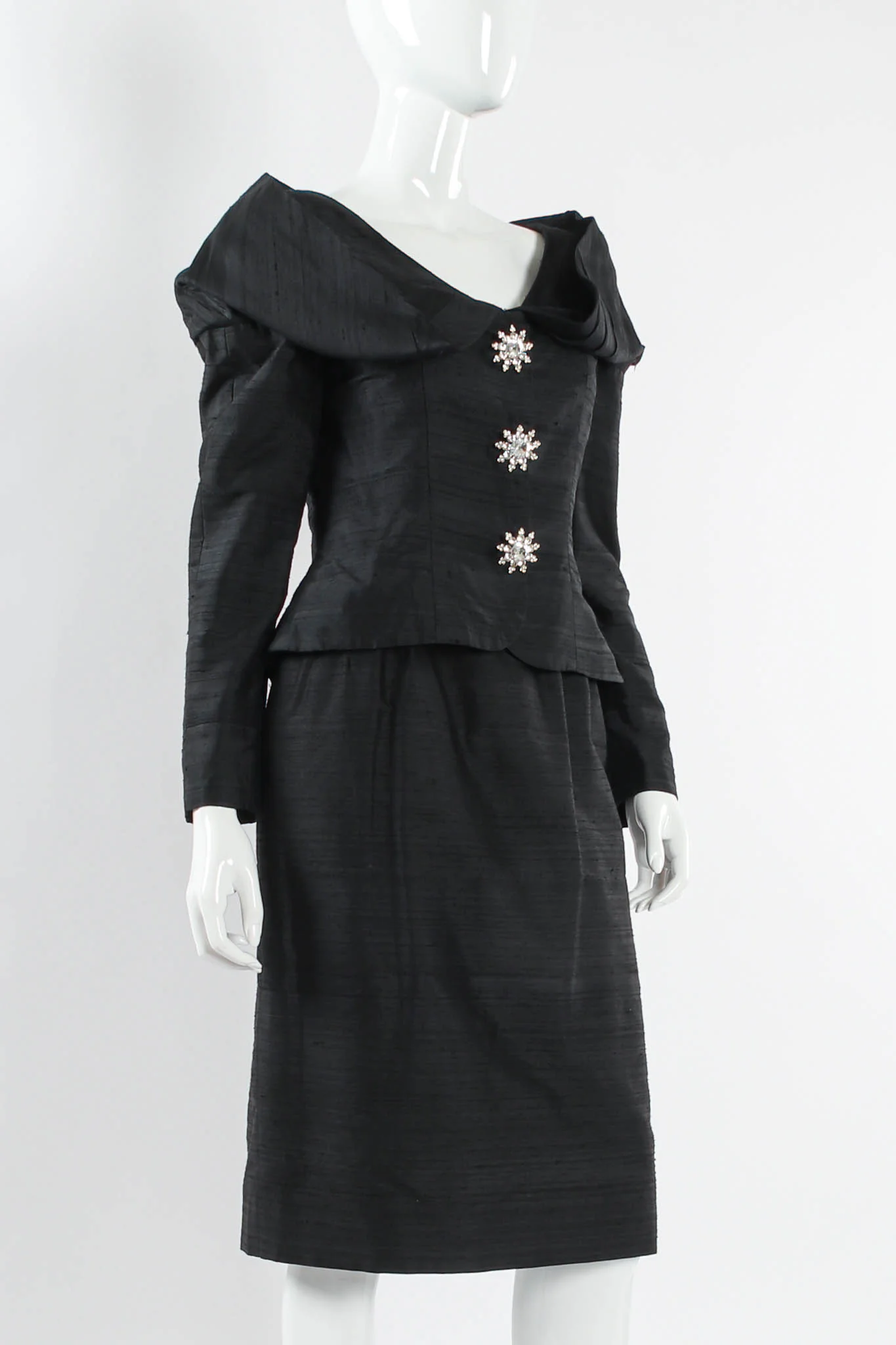 Rhinestone Floral Silk Jacket & Skirt Set - Image 2