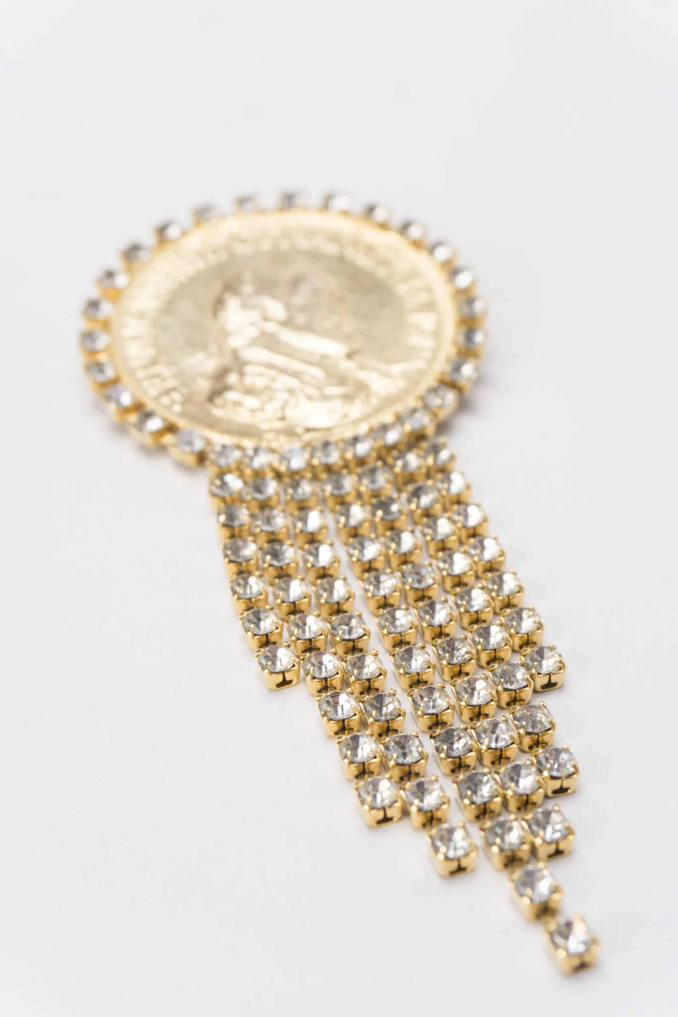 Rhinestone Fringe Coin Brooch - Image 3