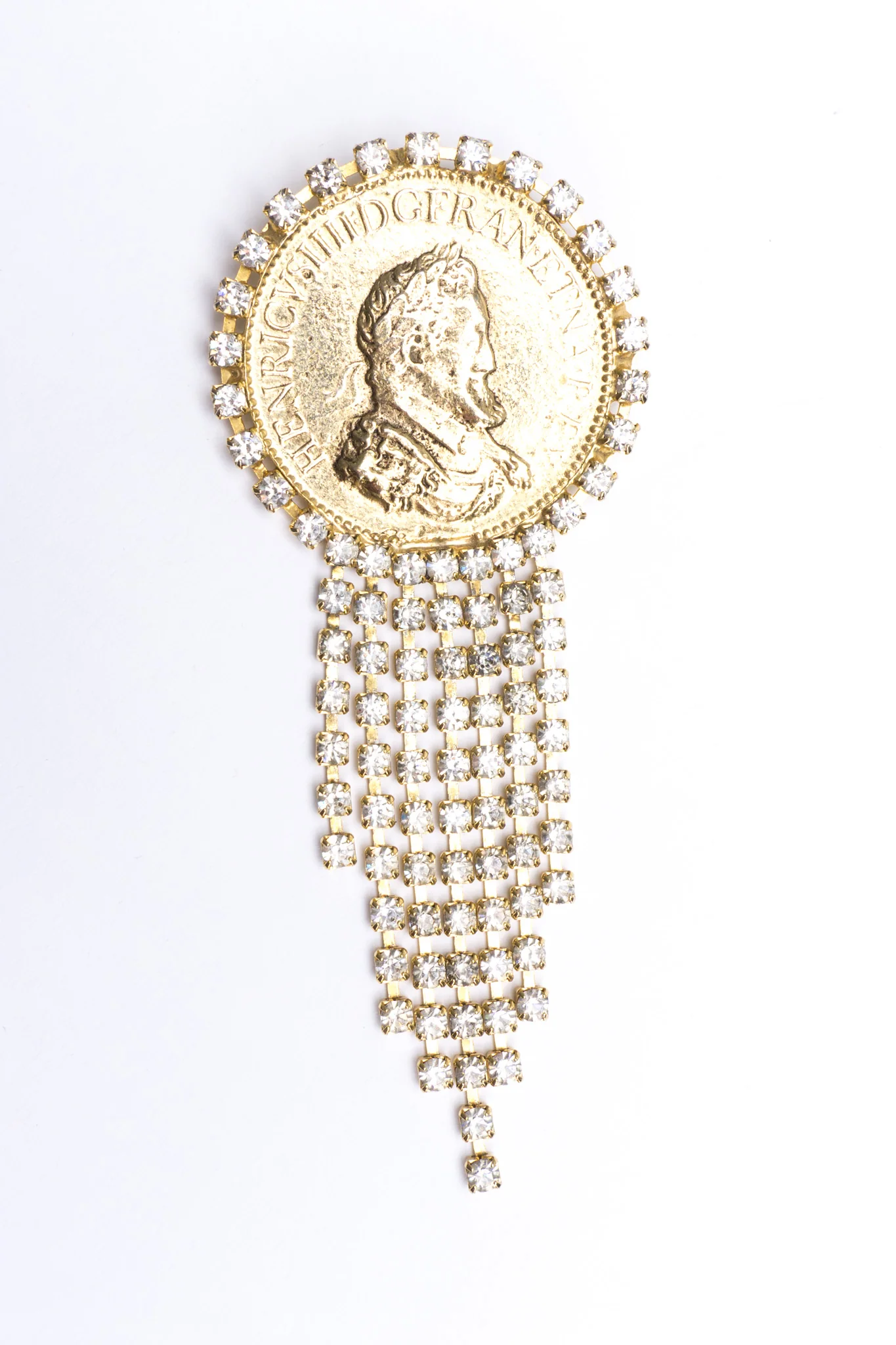 Rhinestone Fringe Coin Brooch - Image 7