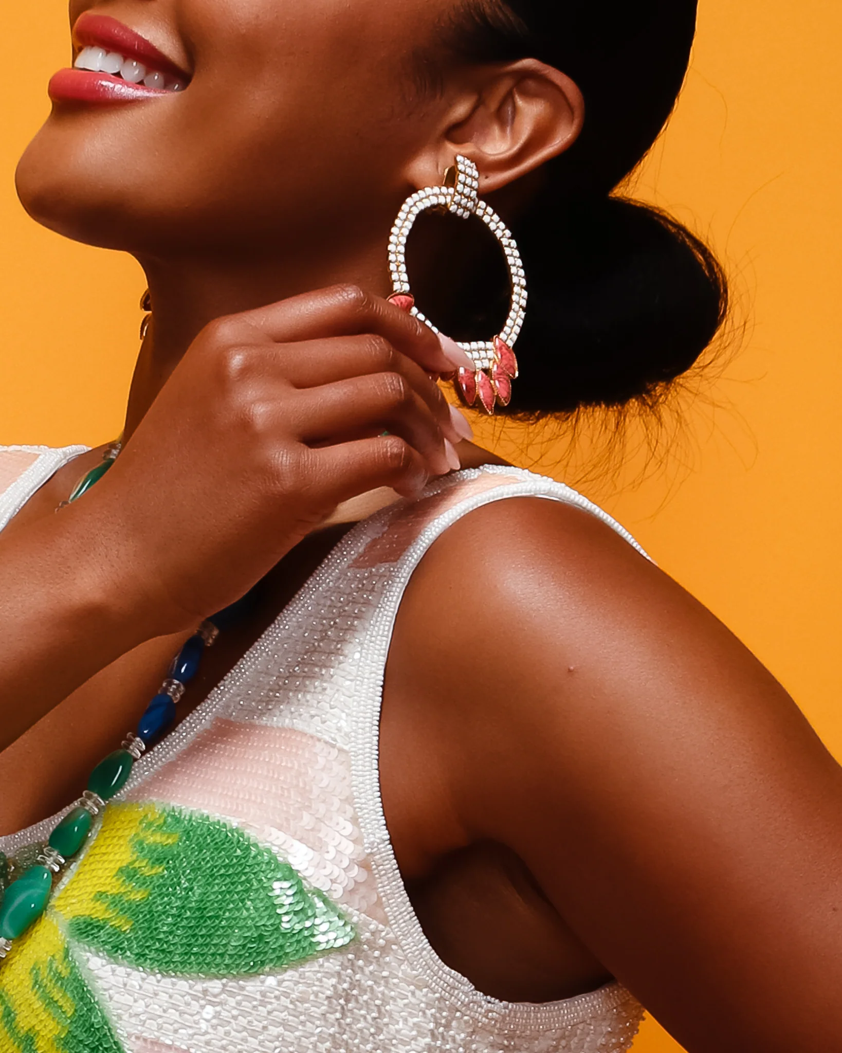 Rhinestone Marquise Hoop Earrings - Image 3