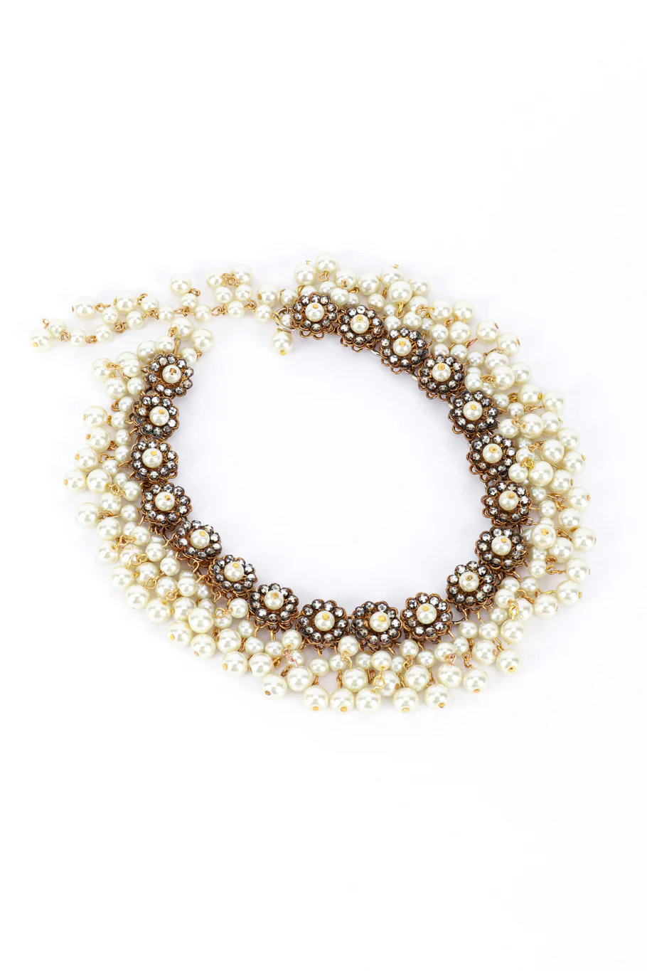 Rhinestone & Pearl Cluster Choker Necklace