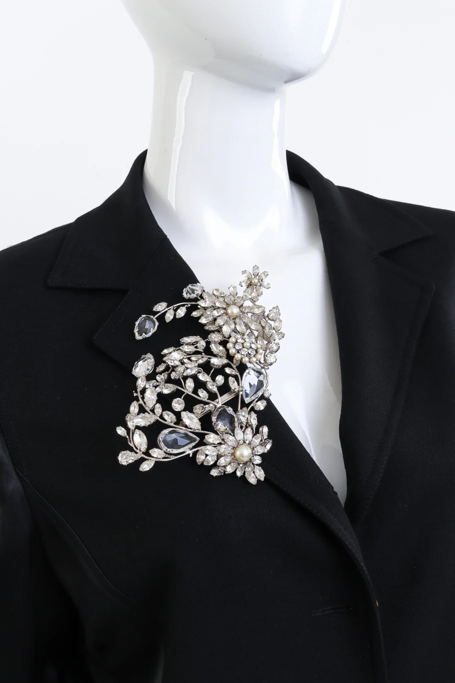 Rhinestone & Pearl Floral Statement Brooch