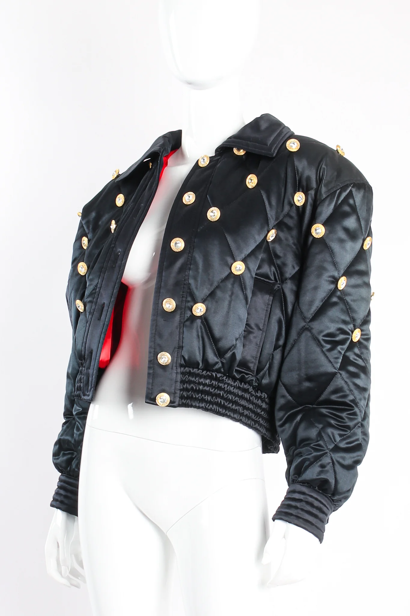Rhinestone Quilted Satin Bomber