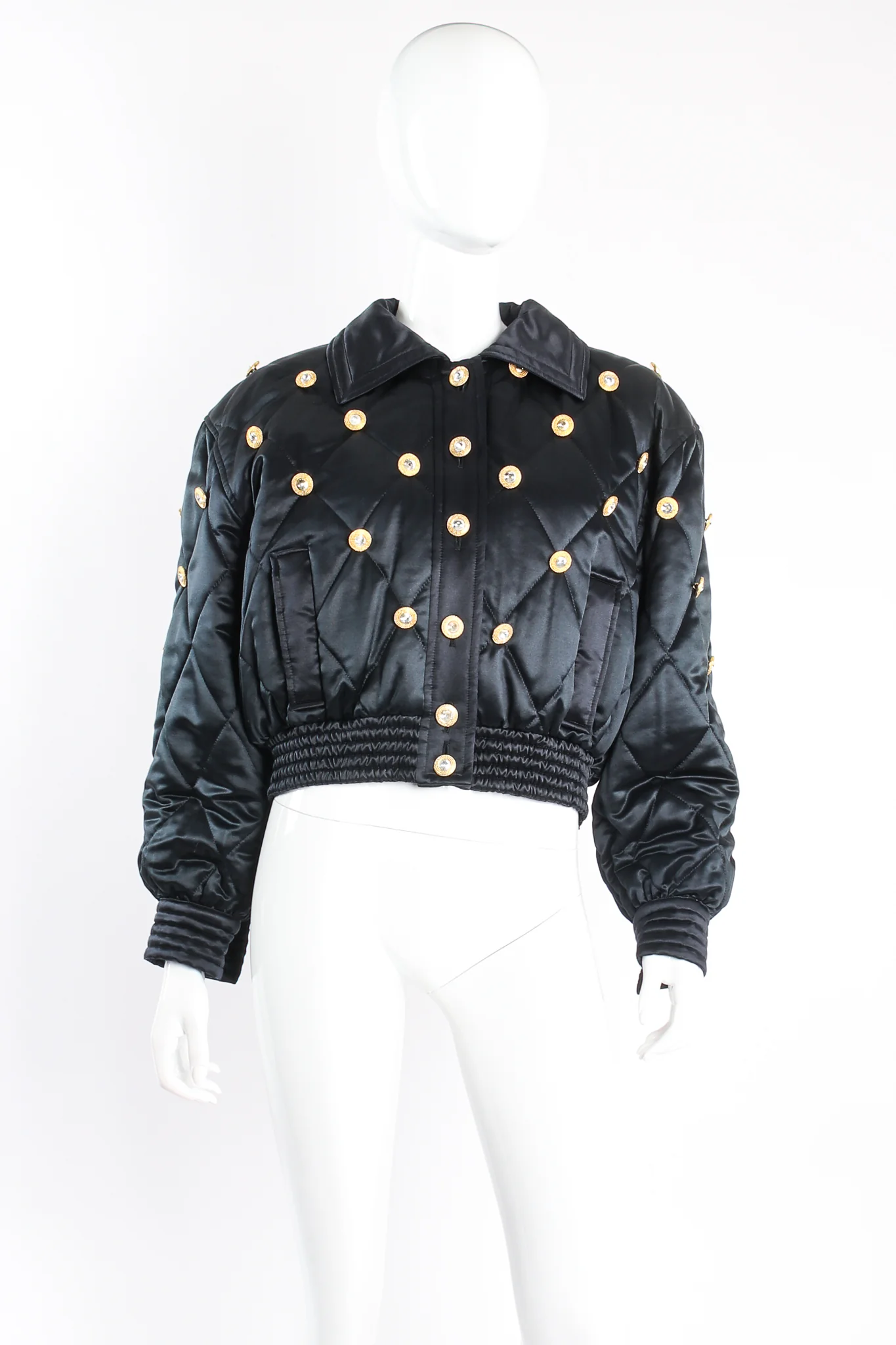 Rhinestone Quilted Satin Bomber - Image 3