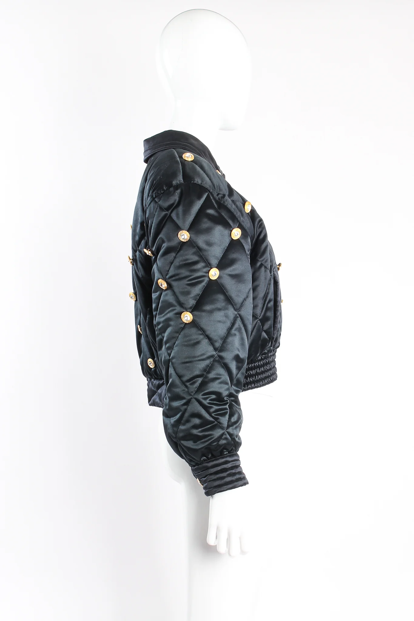 Rhinestone Quilted Satin Bomber - Image 4