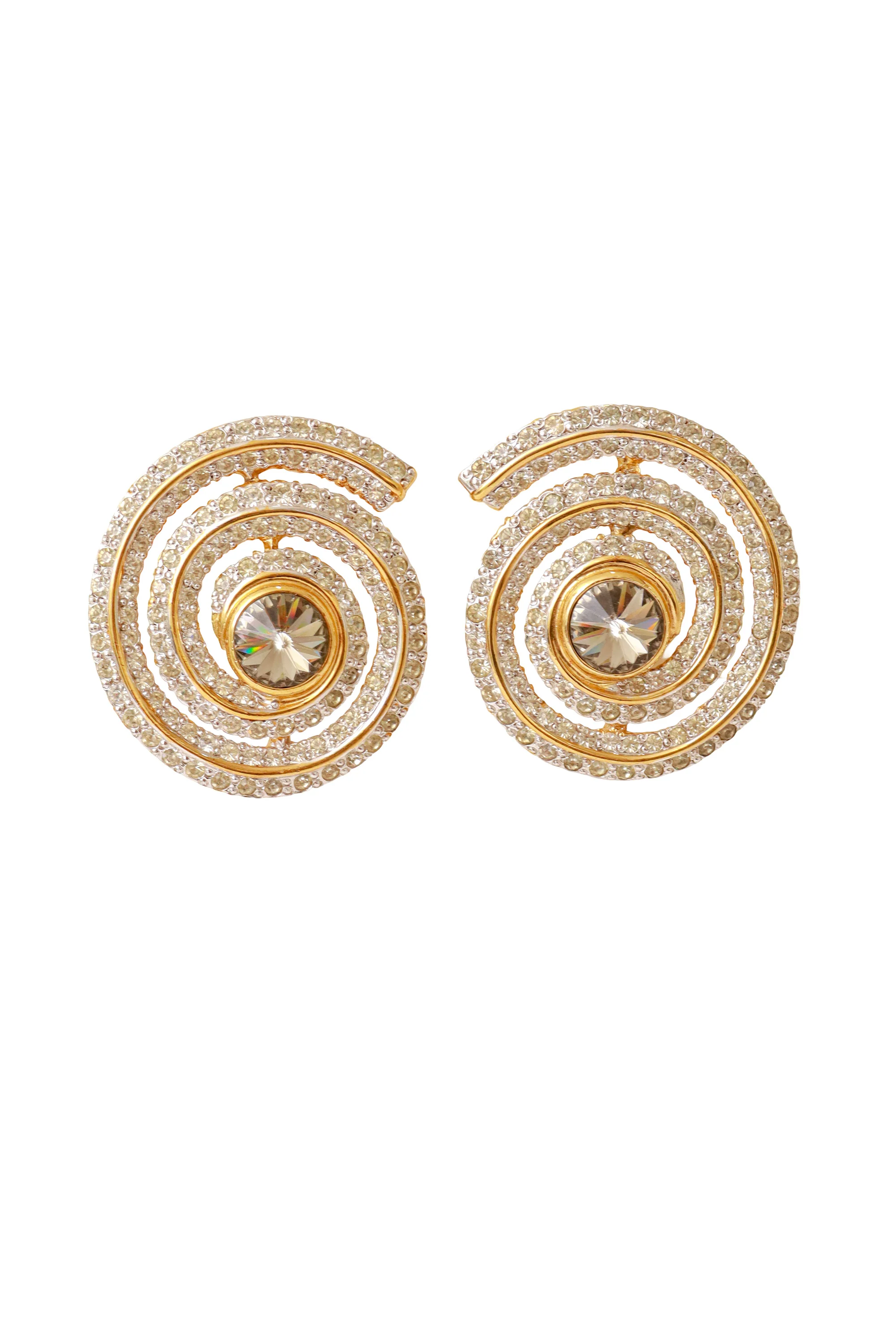Rhinestone Swirl Button Earrings