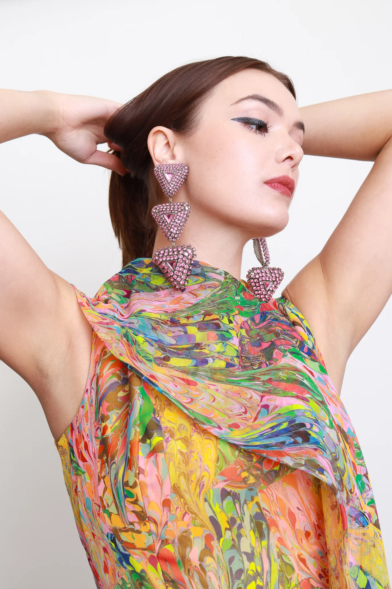 Rhinestone Triangle Tier Drop Earrings - Image 2