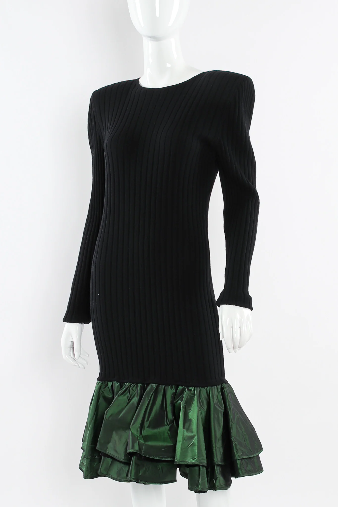Ribbed Knit Taffeta Ruffle Dress - Image 2