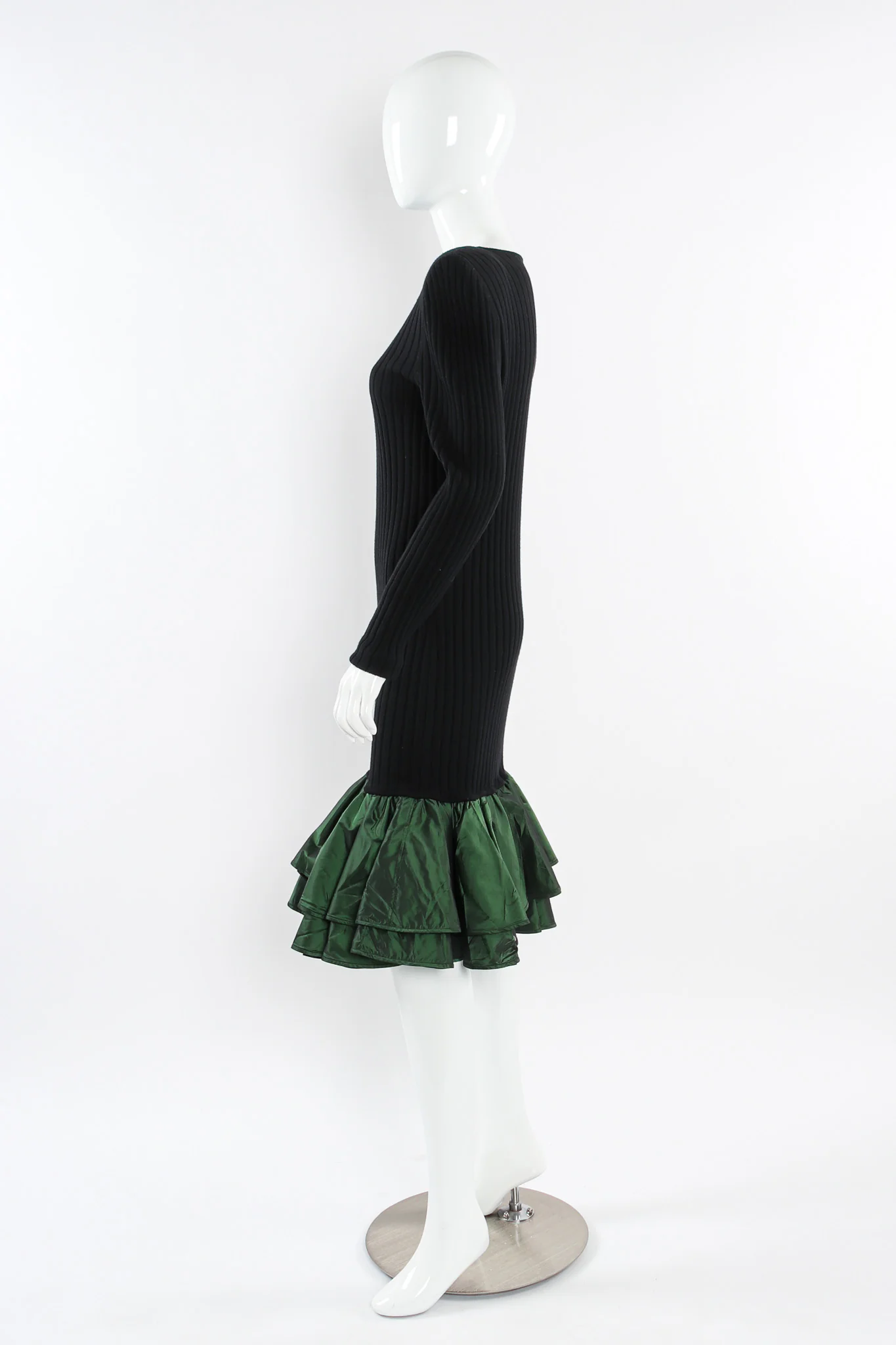 Ribbed Knit Taffeta Ruffle Dress - Image 3