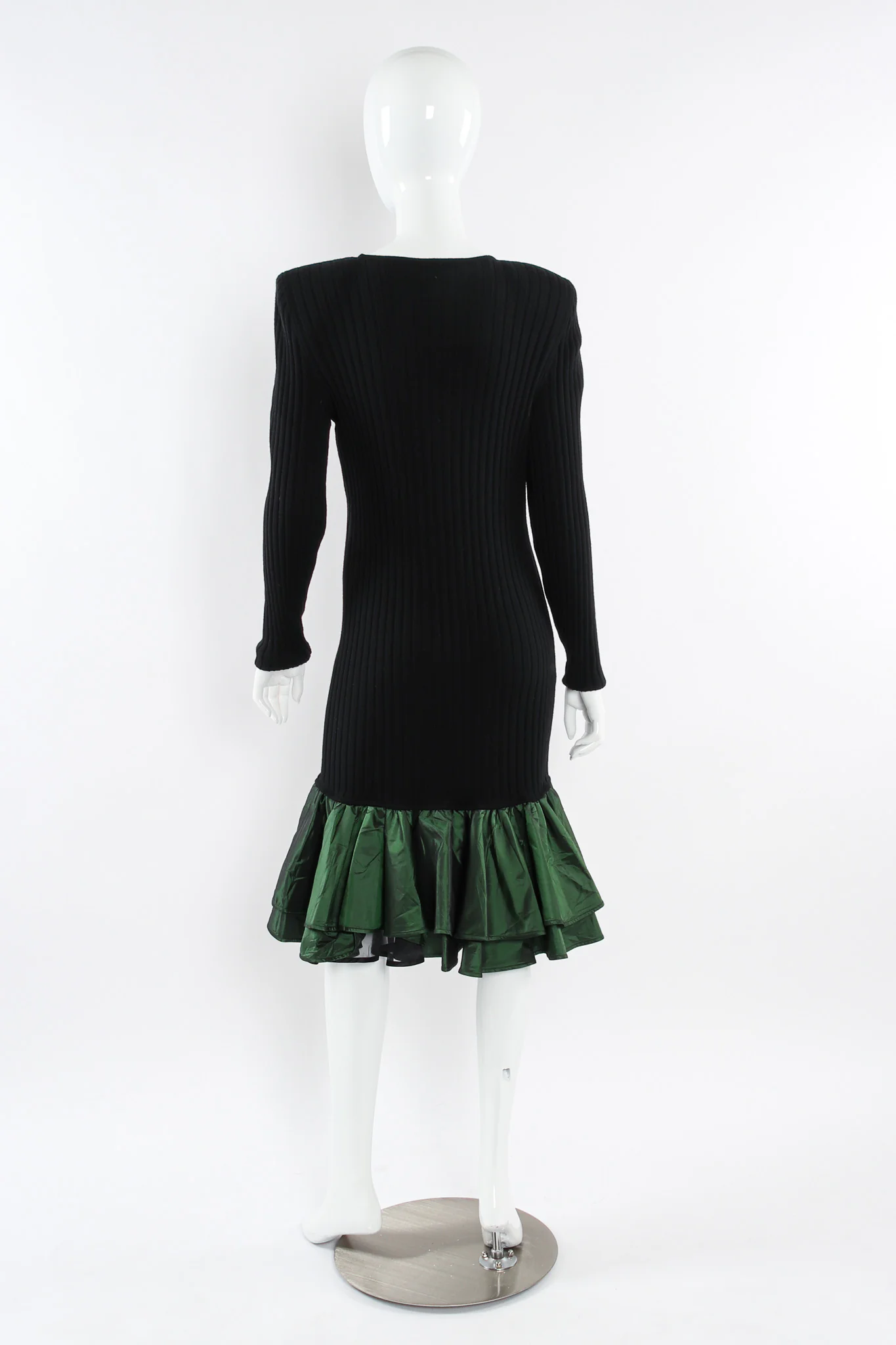 Ribbed Knit Taffeta Ruffle Dress - Image 4