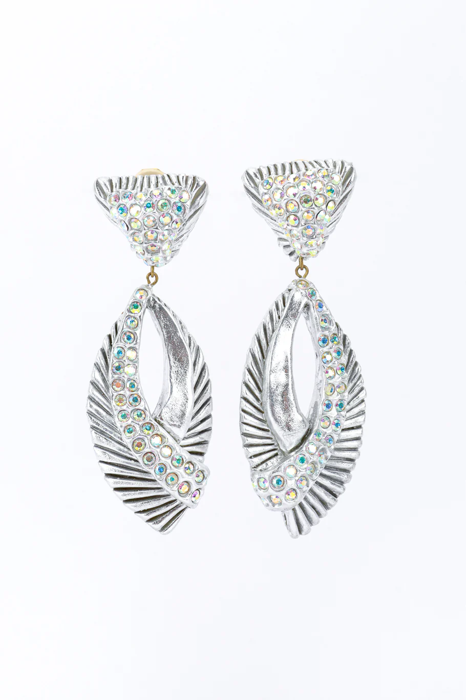 Ribbed Rhinestone Teardrop Earrings