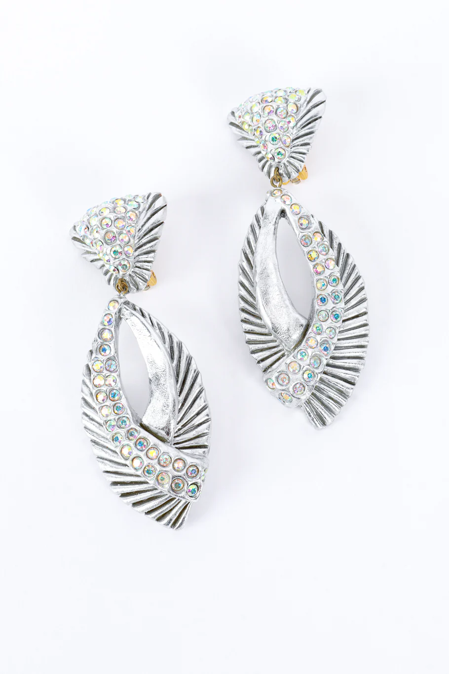 Ribbed Rhinestone Teardrop Earrings - Image 4