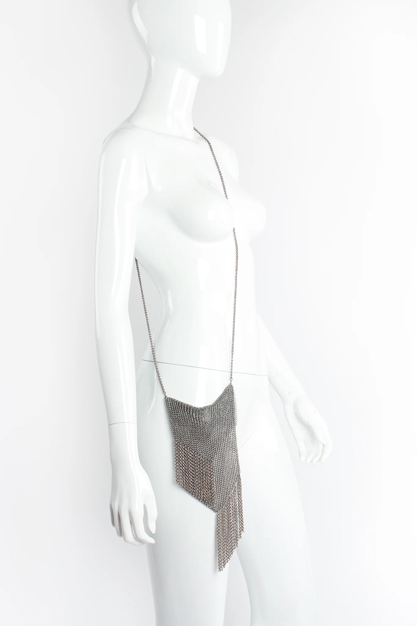 Ring Mesh Fold Over Asymmetrical Chain Fringe Bag