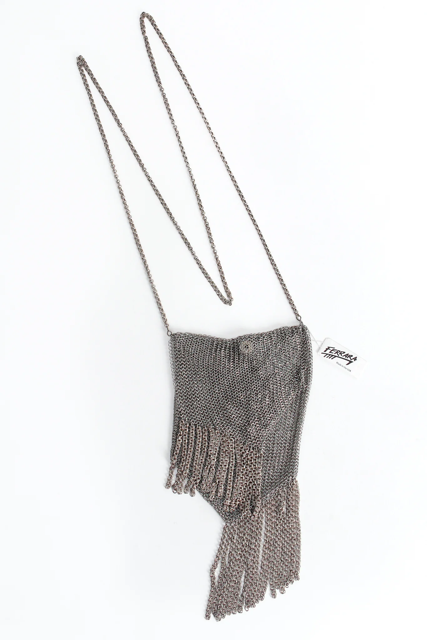 Ring Mesh Fold Over Asymmetrical Chain Fringe Bag - Image 2