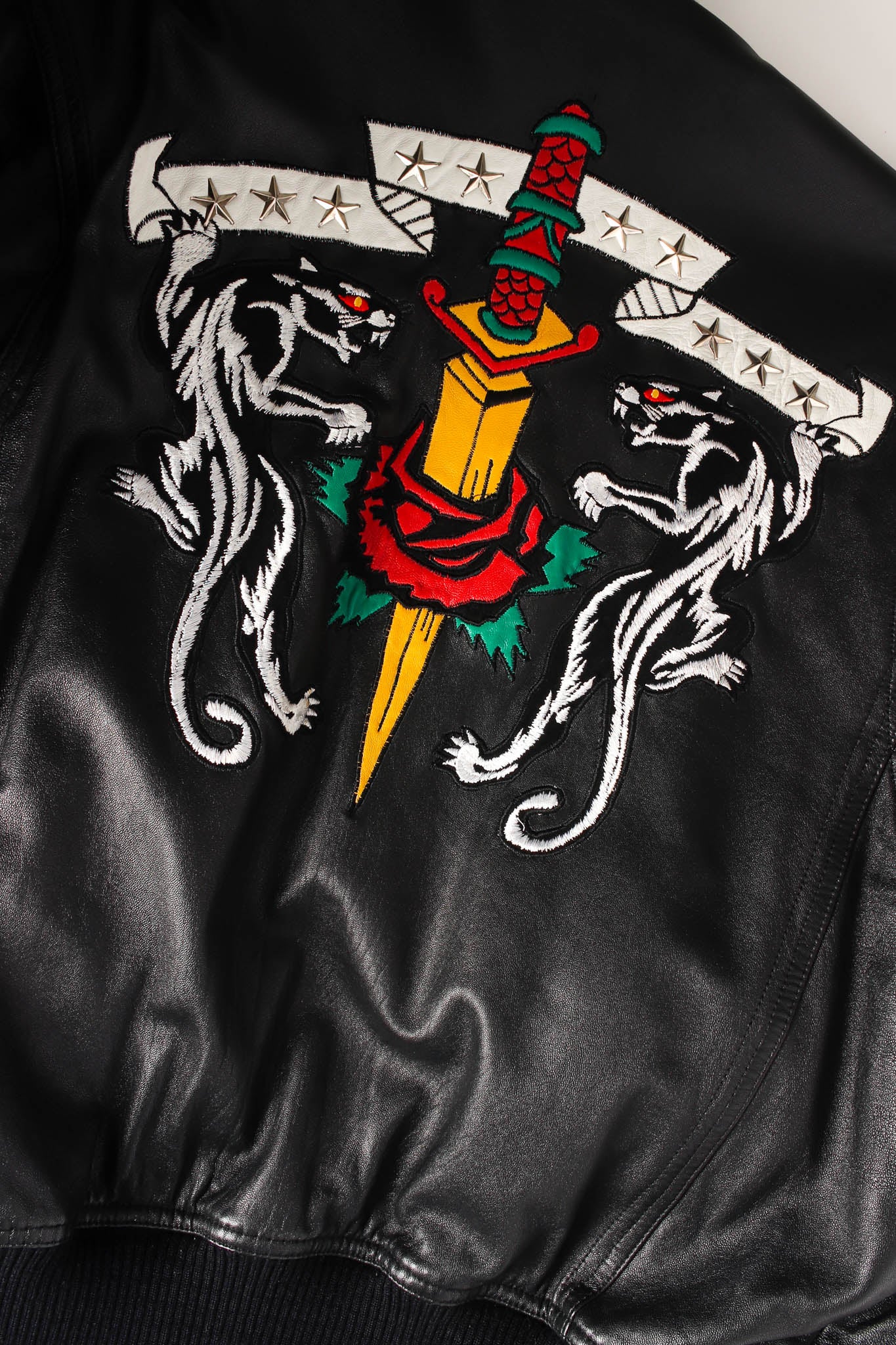 Embroidered Rocker Leather Bomber - Image 10