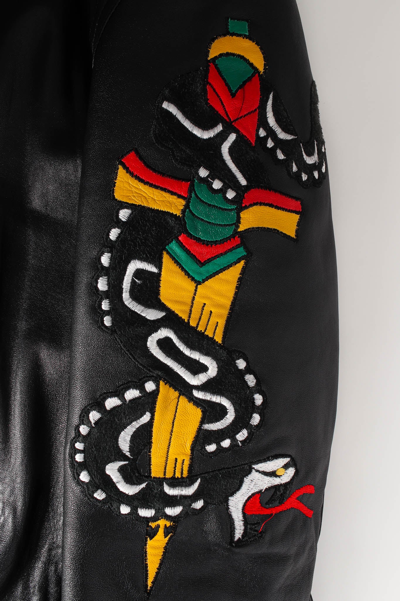 Embroidered Rocker Leather Bomber - Image 13