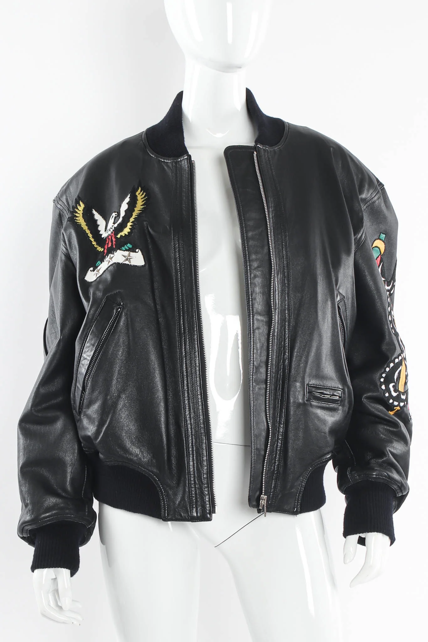 Embroidered Rocker Leather Bomber - Image 8